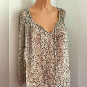 XL 1X silk blouse chevron motif gathered tie